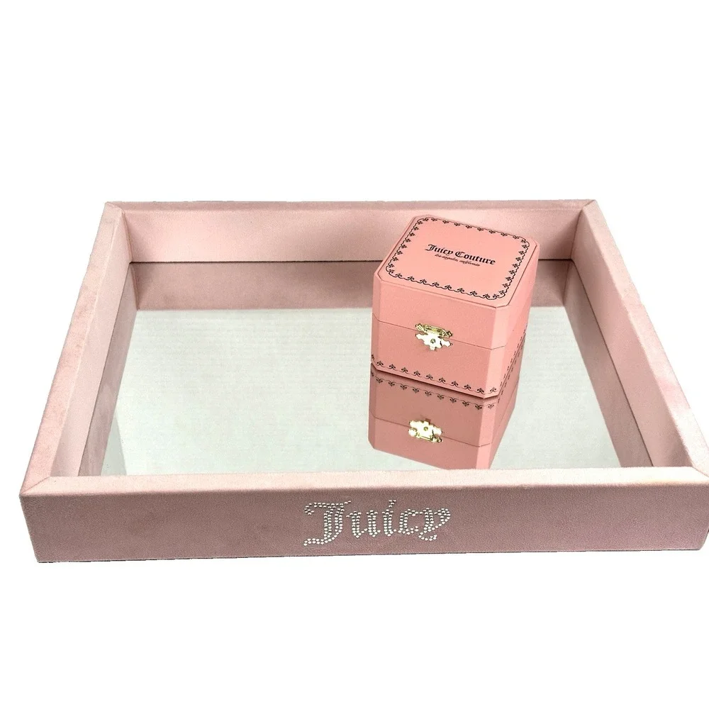 Juicy Couture Home Pink Velour Mirrored Tray Rhinestone Crown Vanity Decor New